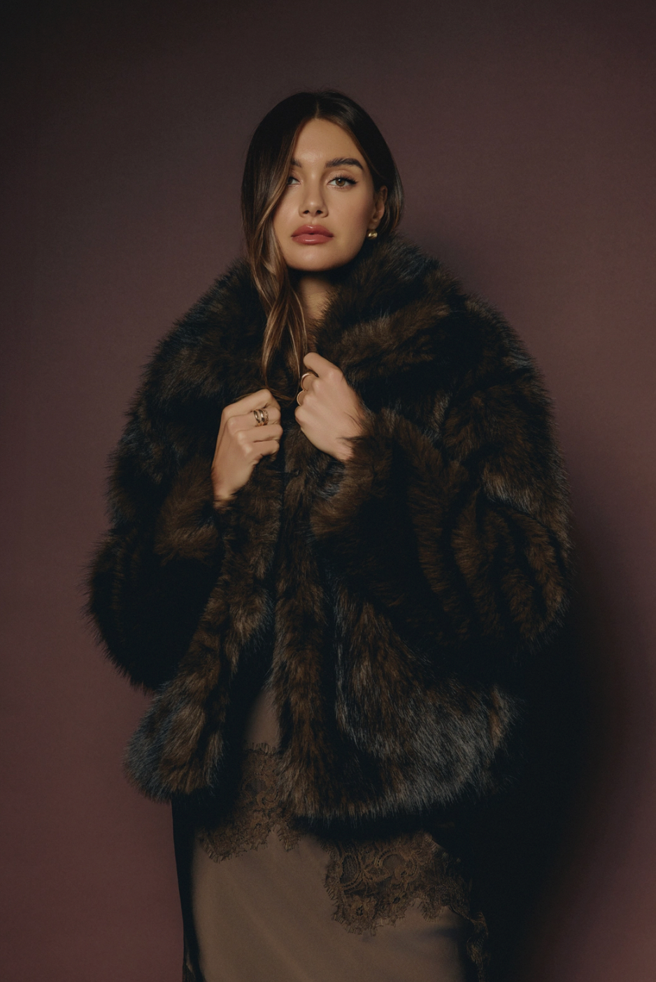 SADE Faux Fur Jacket in Chocolate Brown