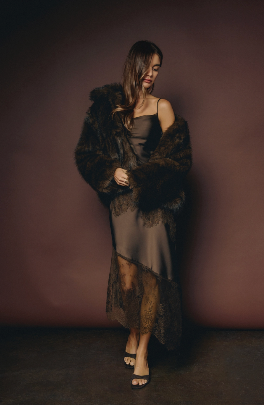 SADE Faux Fur Jacket in Chocolate Brown
