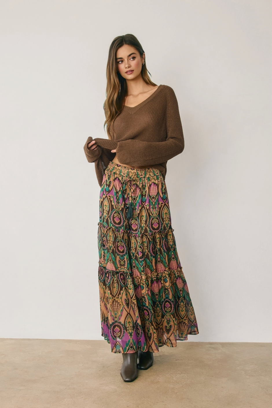 PEACOCK Jewel Boho Tiered Maxi Skirt