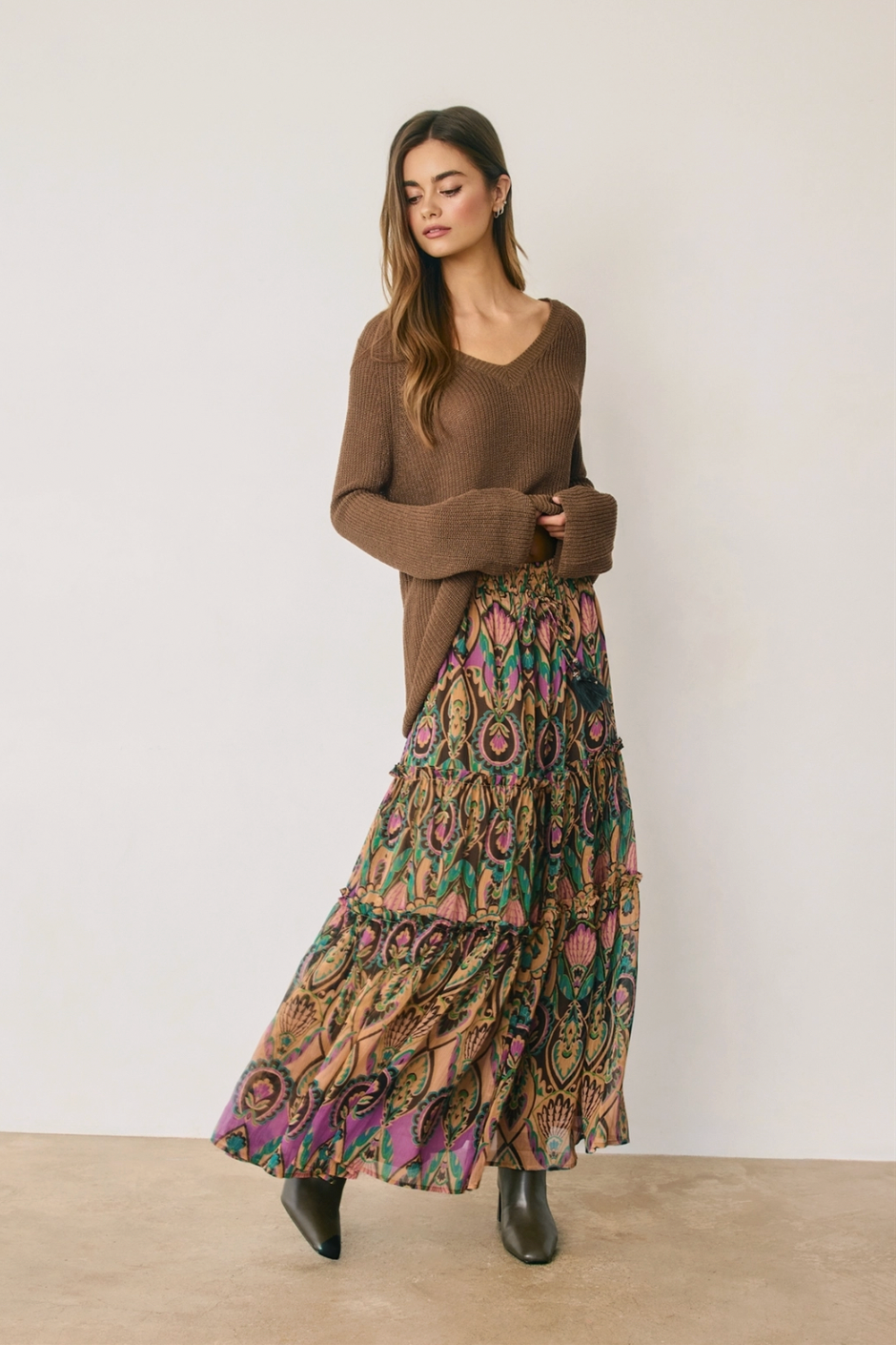 PEACOCK Jewel Boho Tiered Maxi Skirt