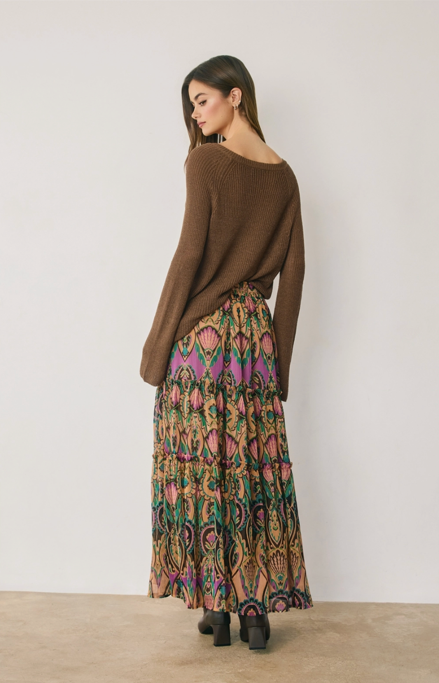 PEACOCK Jewel Boho Tiered Maxi Skirt