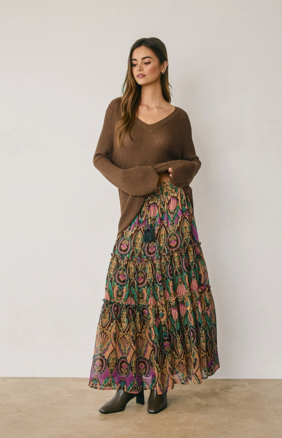 PEACOCK Jewel Boho Tiered Maxi Skirt