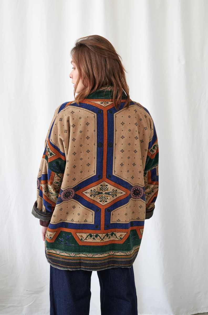 One Hundred Stars Velvet Pocket Jacket in Fleur De Lys Sand - VPKFDLSAN