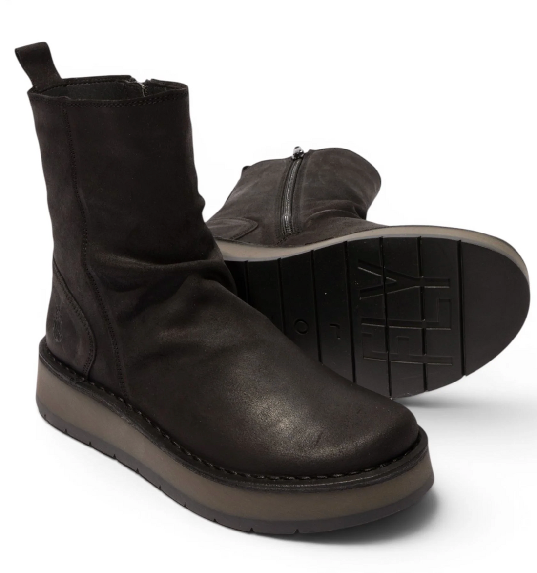 RENO 05 Slouch Leather Ankle Boots in Black Suede FLY London