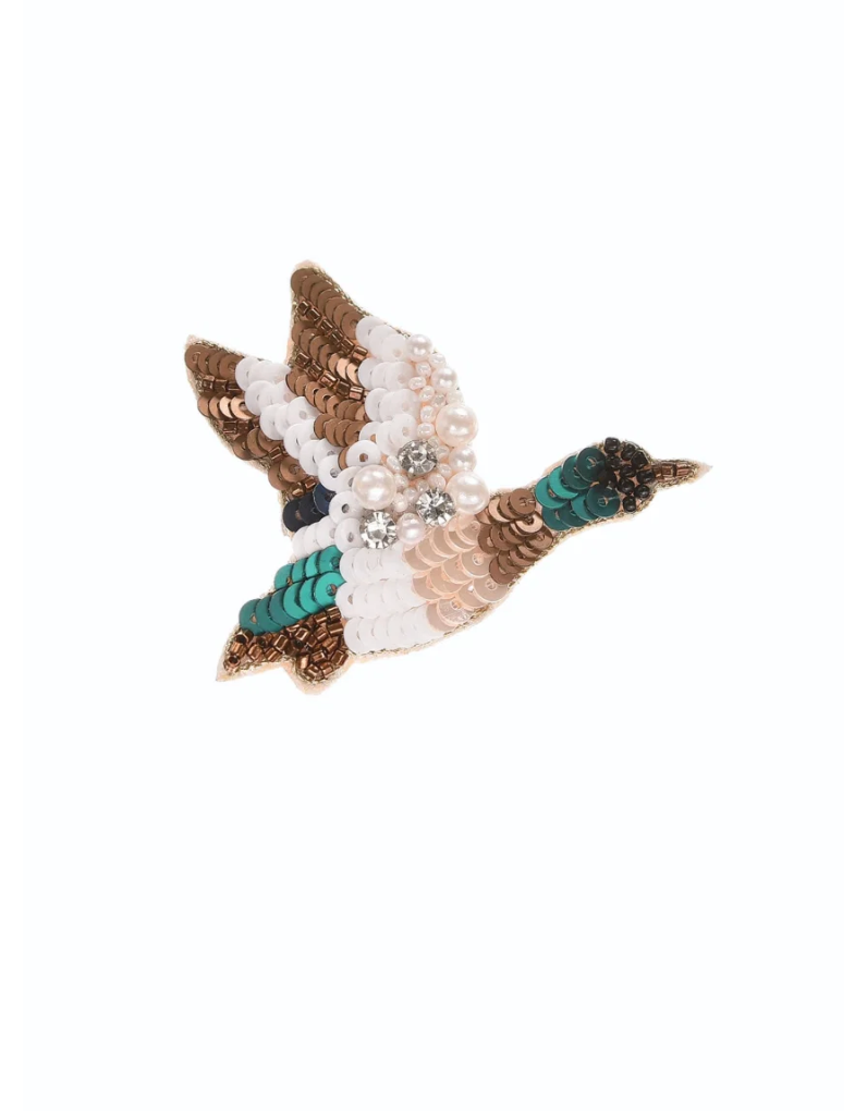 Mallard in Flight Hand Beaded Large Duck Brooch - SB006