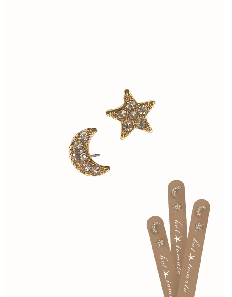Sun & Moon Sparkle Stud Lollipop Earrings in Gold - 1 Pair - LG162