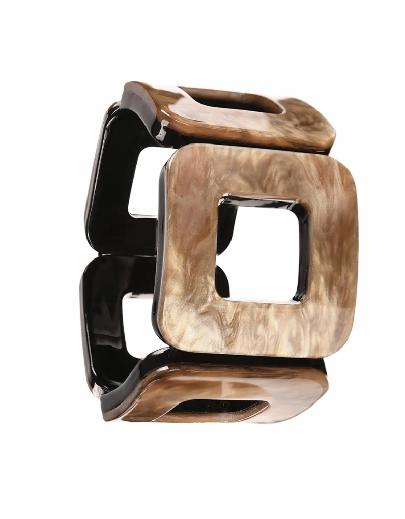 Empty Square Cut Out Acrylic Bracelet in Faux Horn Brown - LY006