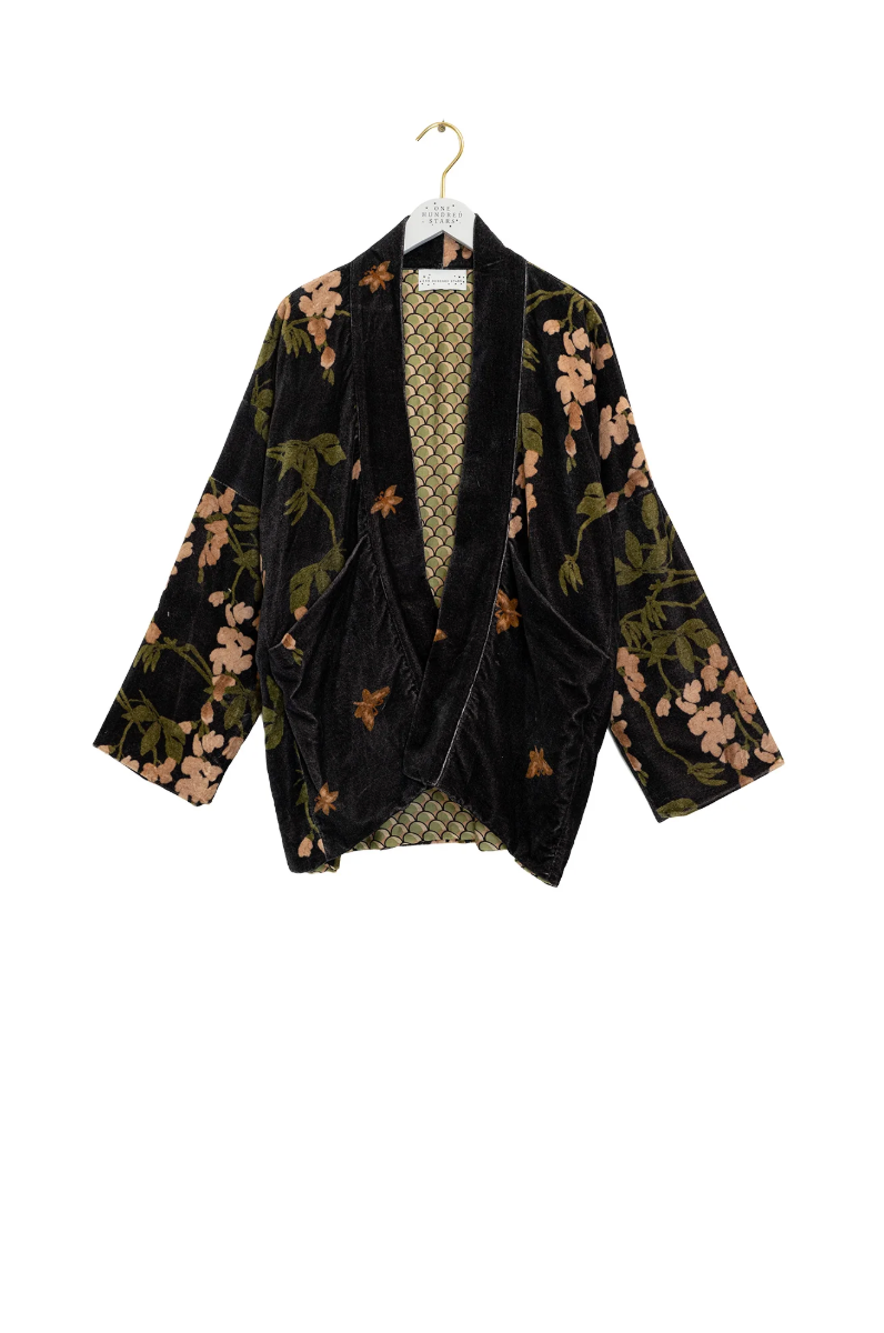 One Hundred Stars Velvet Pocket Jacket in Wisteria Black - VPKWISBLK