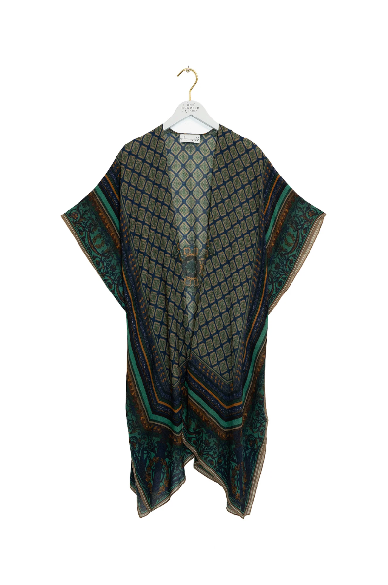 One Hundred Stars Wool Throwover in Emerald Amulet Print - WTHAMUEML