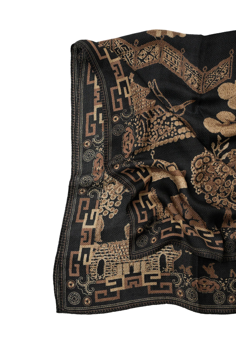 Silk & Wool Printed Scarf in Giant Willow Print by One Hundred Stars - WWSGIWBLK