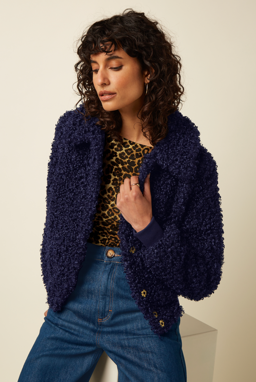 ISA Faux Fur Basil jacket in Deep Blue