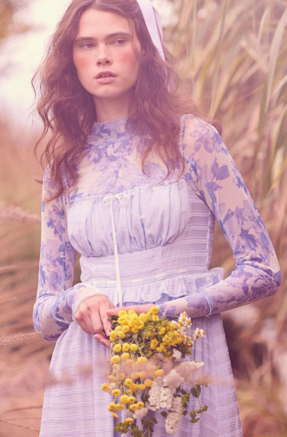 TEACUP Blue Floral Mesh Top with Thumbholes