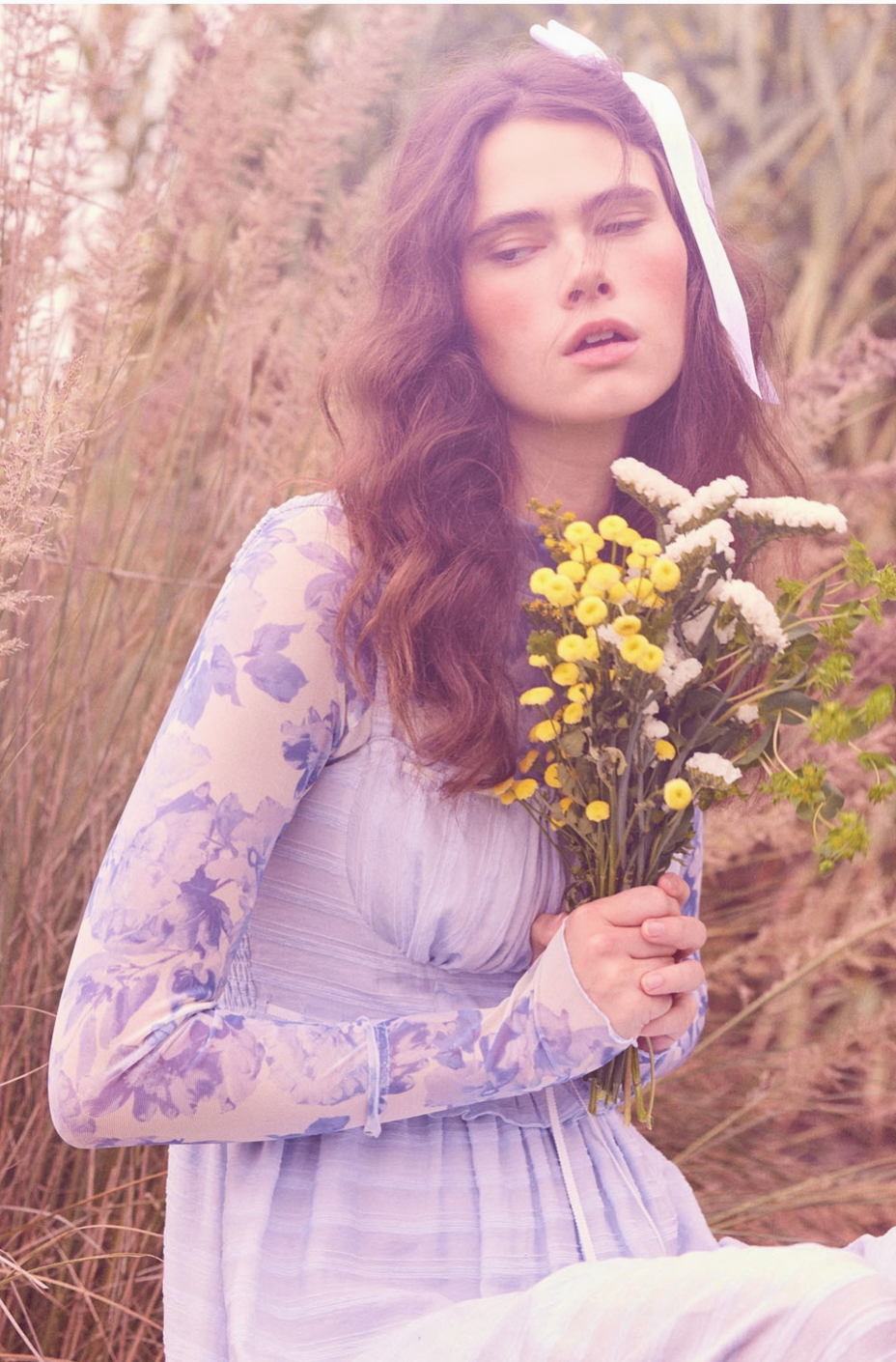 TEACUP Blue Floral Mesh Top with Thumbholes