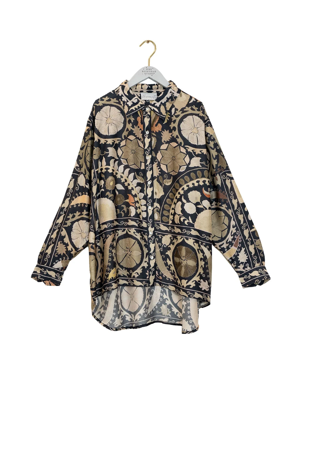 One Hundred Stars Oversized Shirt in Charcoal Susani Print - OVSSUSCHA