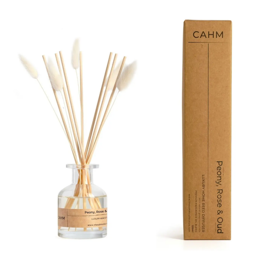 CAHM Luxury Reed Diffuser - Peony, Rose & Oud - Clear Glass