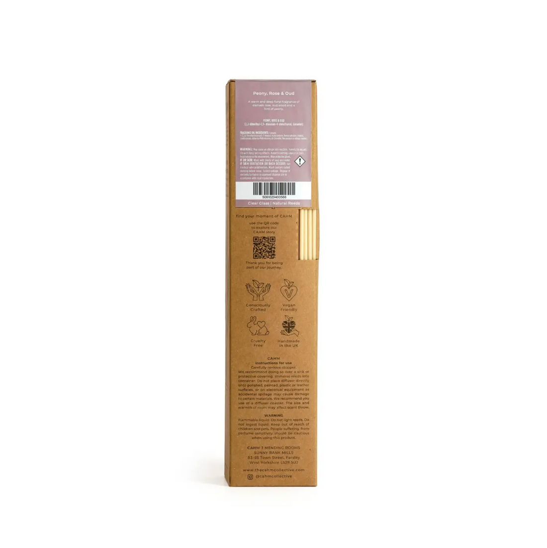 CAHM Luxury Reed Diffuser - Peony, Rose & Oud - Clear Glass