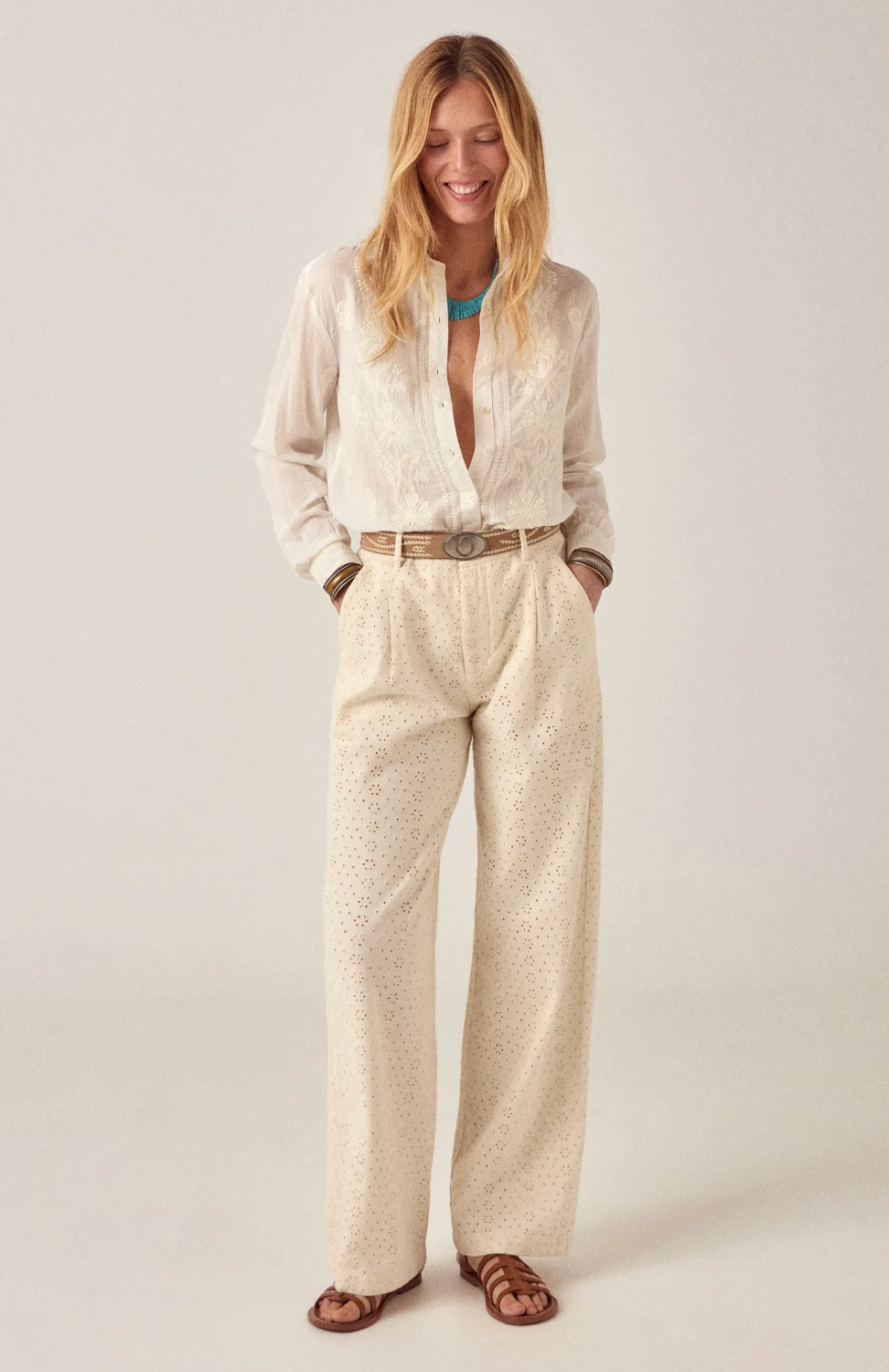 RINGO Off White Shirt in Dalia Embroidery