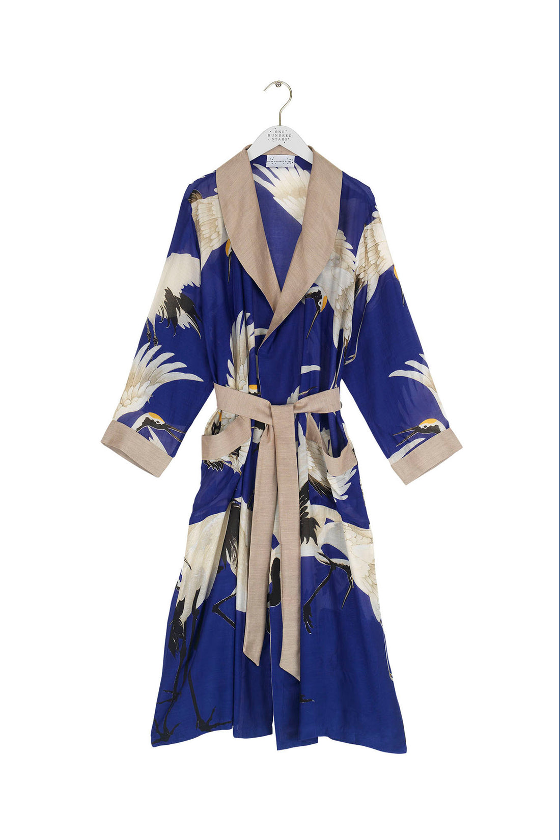 One Hundred Stars Gown Kimono in Royal Blue Stork Print