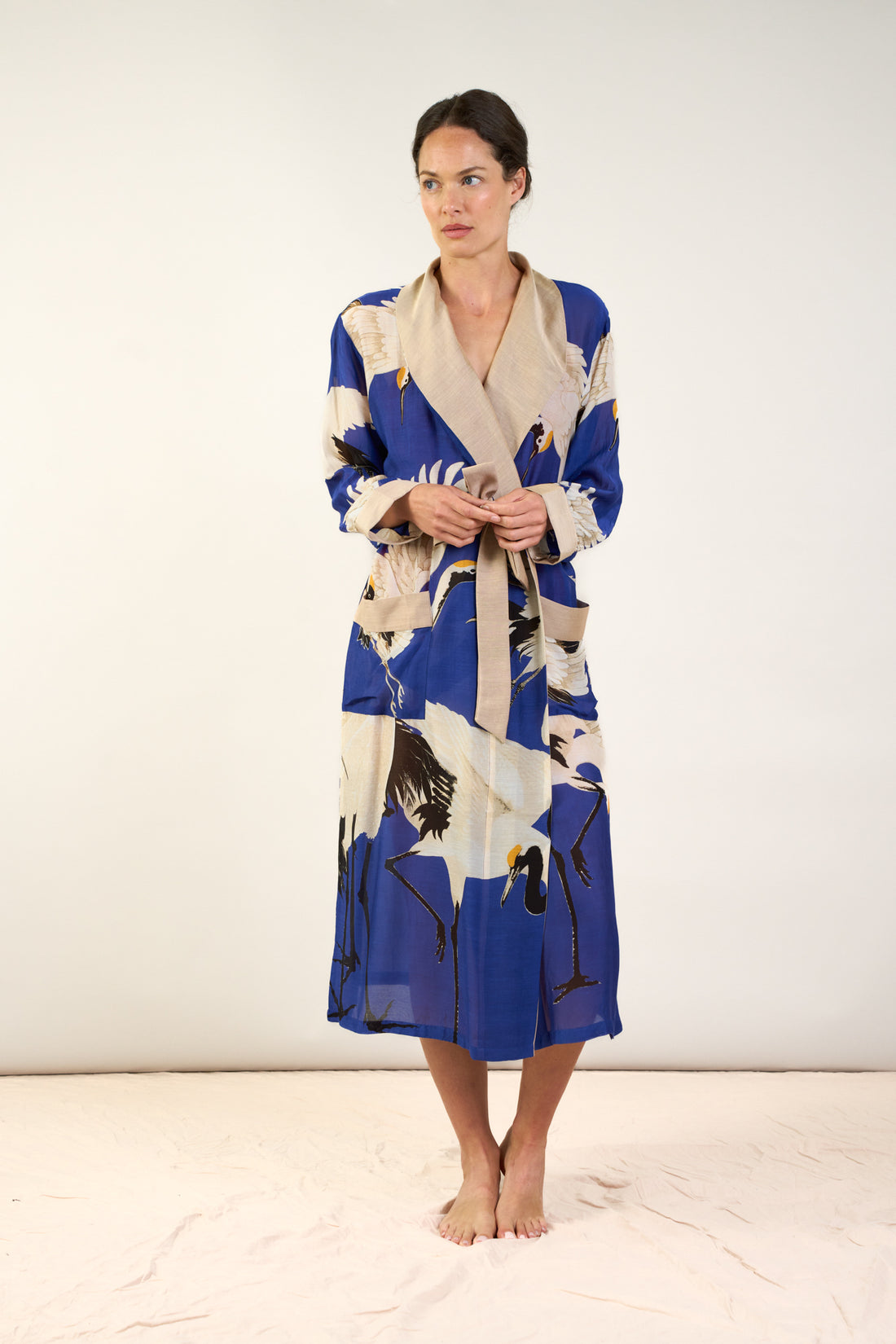 One Hundred Stars Gown Kimono in Royal Blue Stork Print