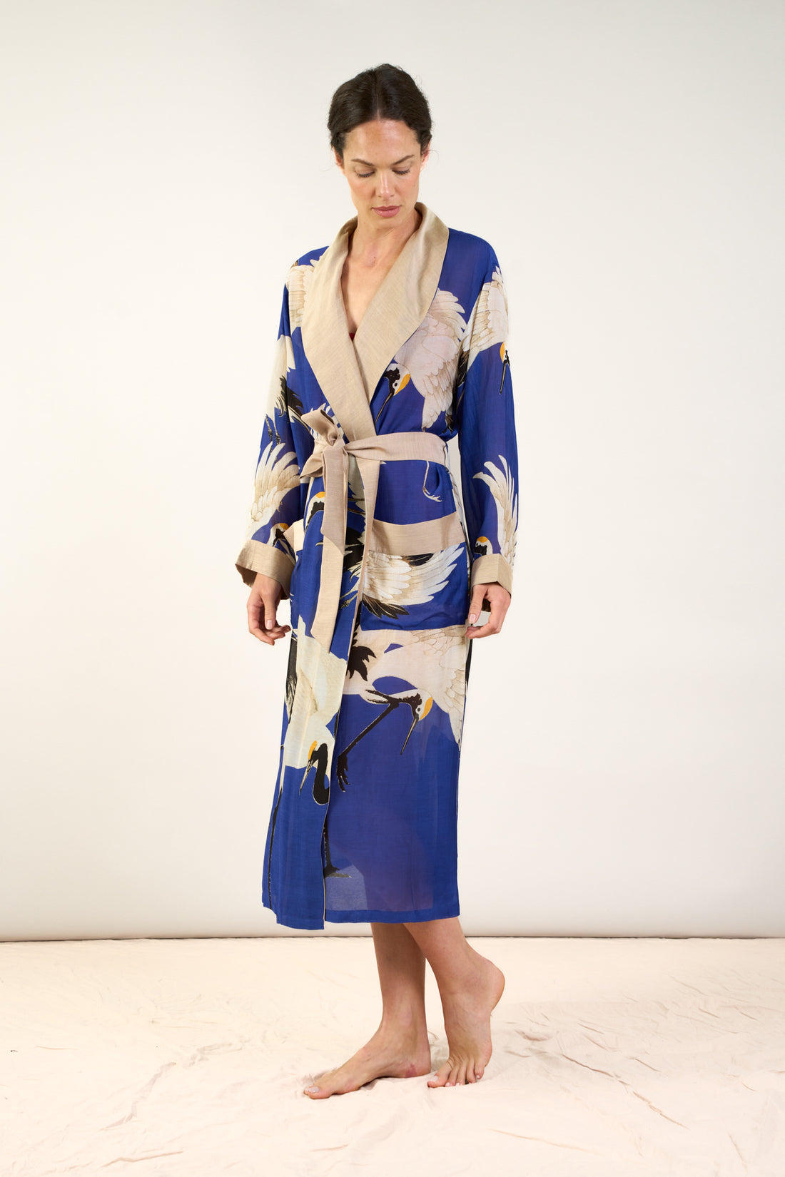 One Hundred Stars Gown Kimono in Royal Blue Stork Print