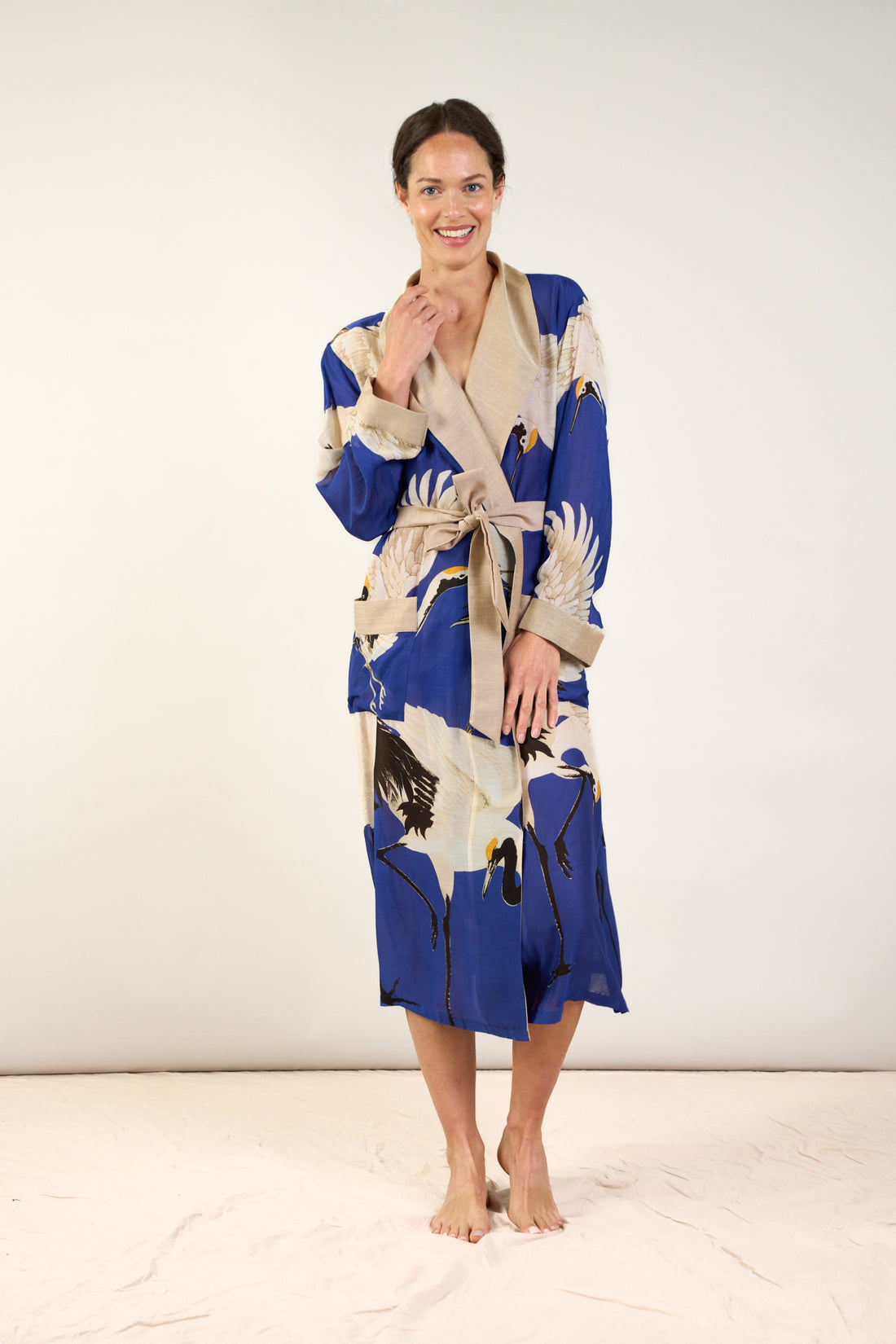 One Hundred Stars Gown Kimono in Royal Blue Stork Print