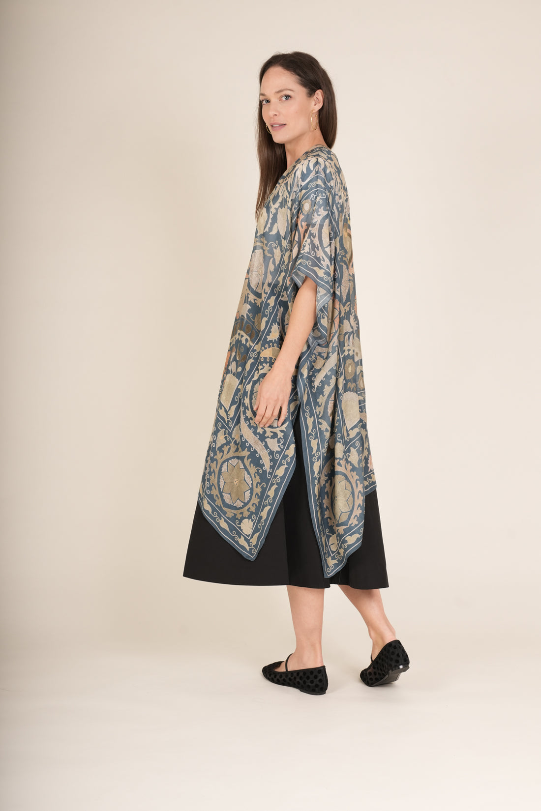 One Hundred Stars Mid Length Lightweight Throwover Kimono in Susani Blue - THRSUSBLU