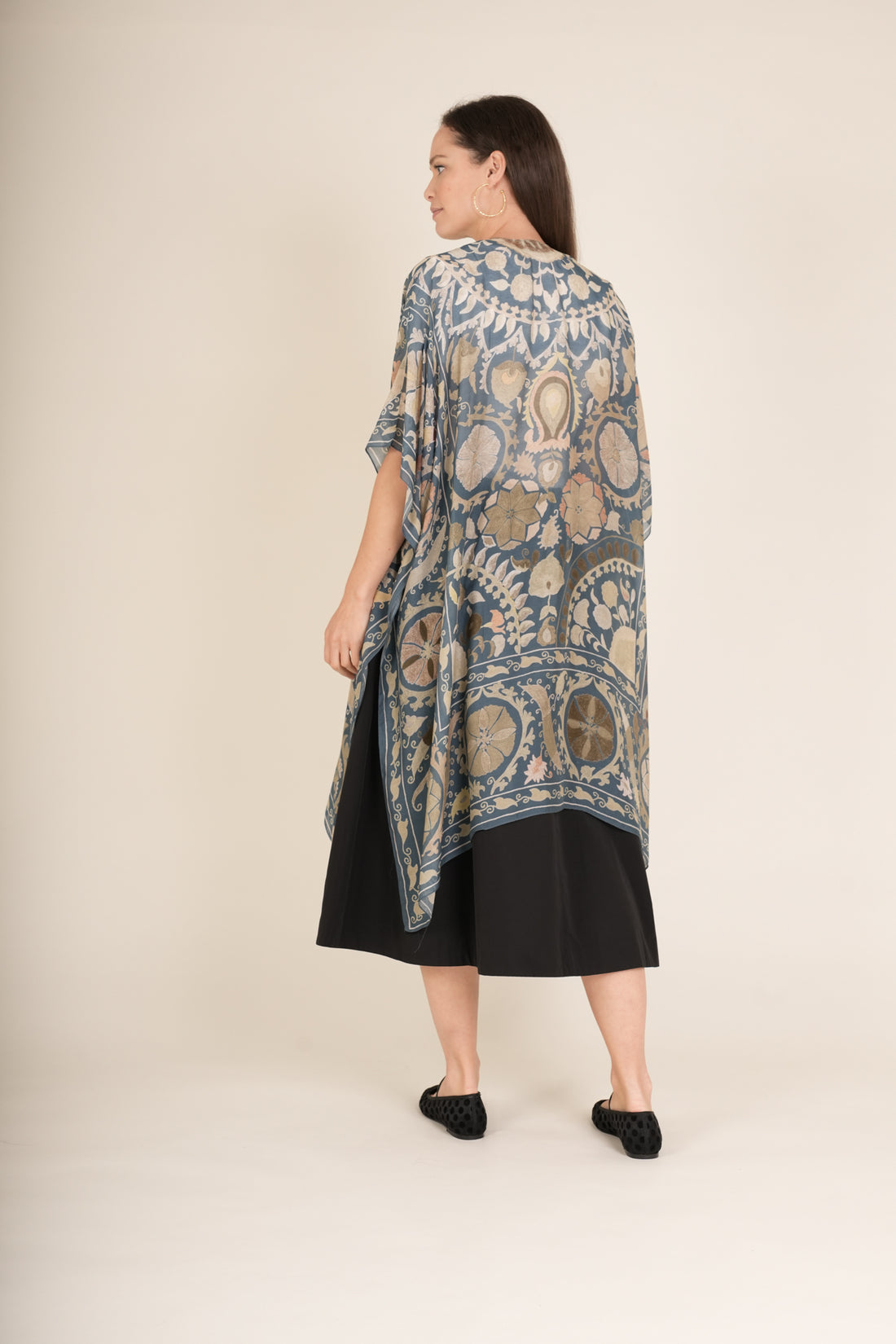 One Hundred Stars Mid Length Lightweight Throwover Kimono in Susani Blue - THRSUSBLU