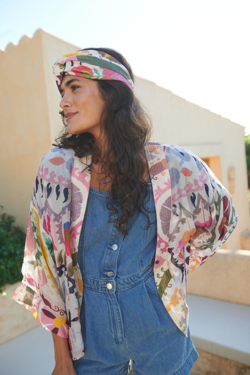 One Hundred Stars Short Lightweight Kimono in Susani Pink Print - KIMSUSPIN