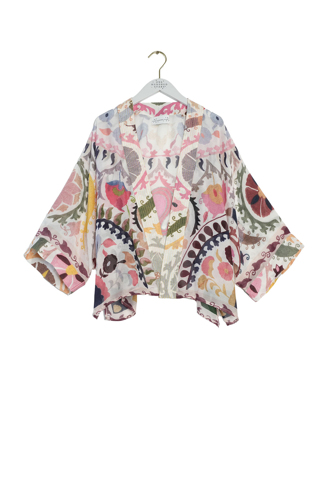 One Hundred Stars Short Lightweight Kimono in Susani Pink Print - KIMSUSPIN