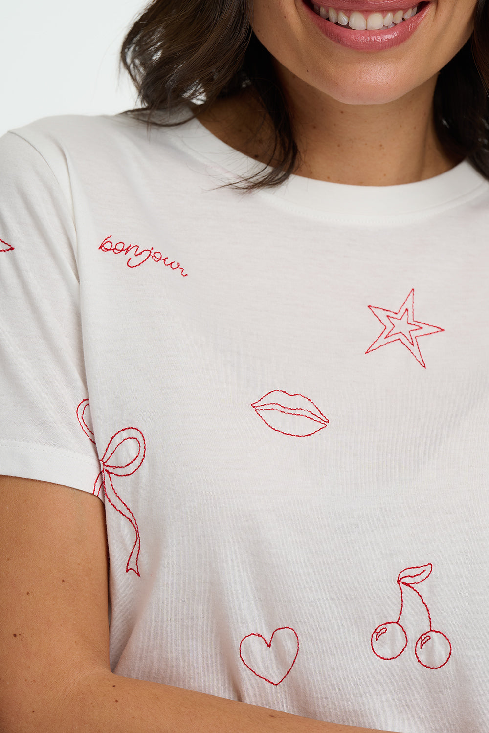 MAGGIE Classic White Tee with French Embroidary