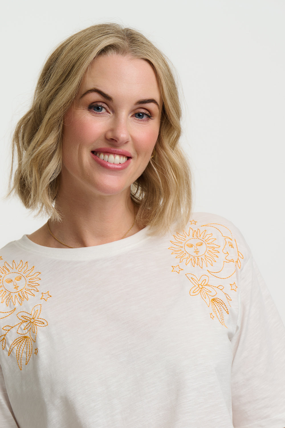KINSLEY Oversized Embroidered Shoulder Celestial Tee