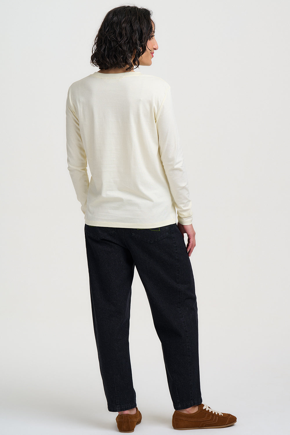 Brunswick Long Sleeve Jersey Tee with Flower Heart Motif in Off White
