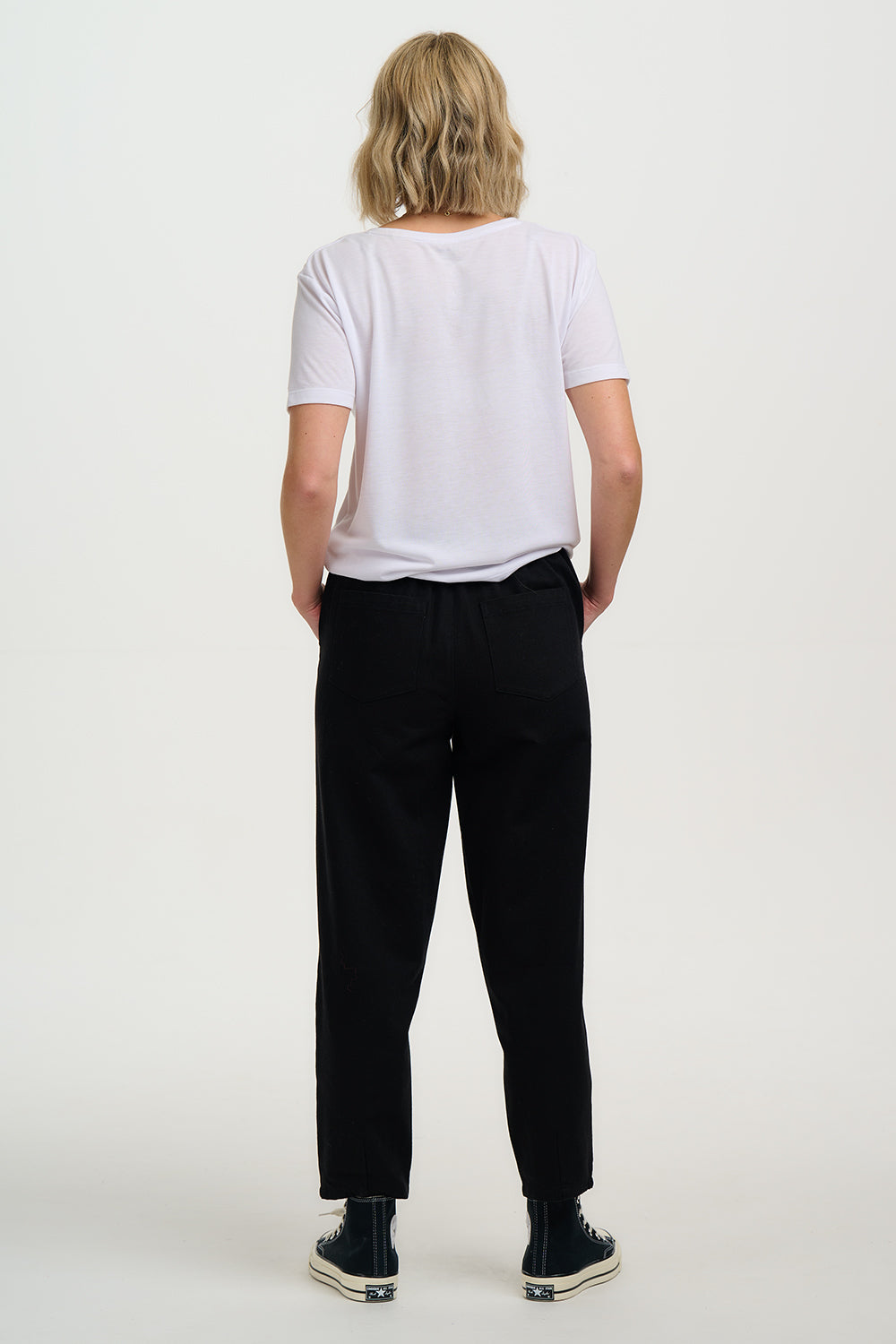 CALISTA Black Casual Trousers with Floral Vine Embroidary