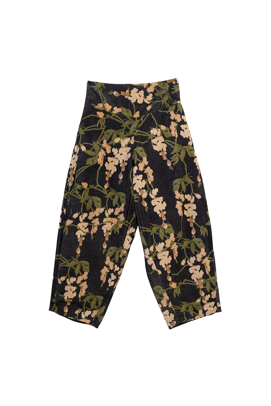 Barrel Corduroy Cotton Velvet Trousers in Wisteria Print by One Hundred Stars - BPAWISBLK