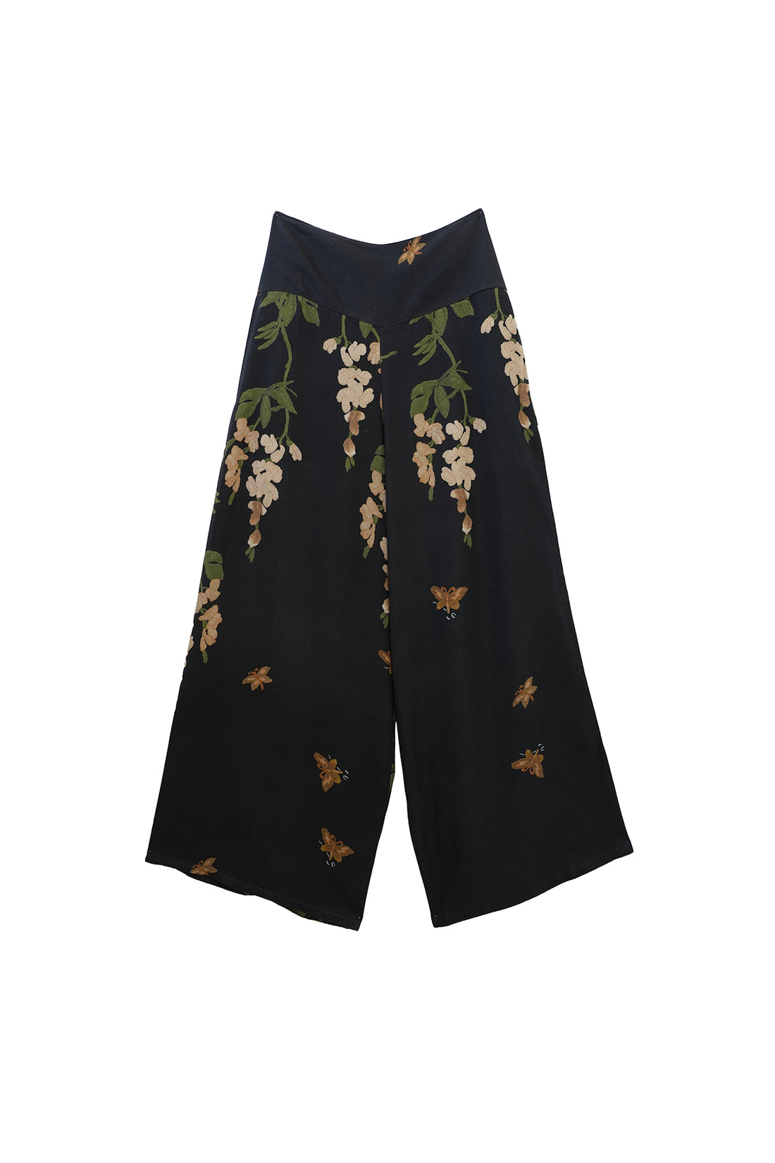 Tencel Palazzo Trousers in Wisteria Black Print by One Hundred Stars - PPTWISBLK