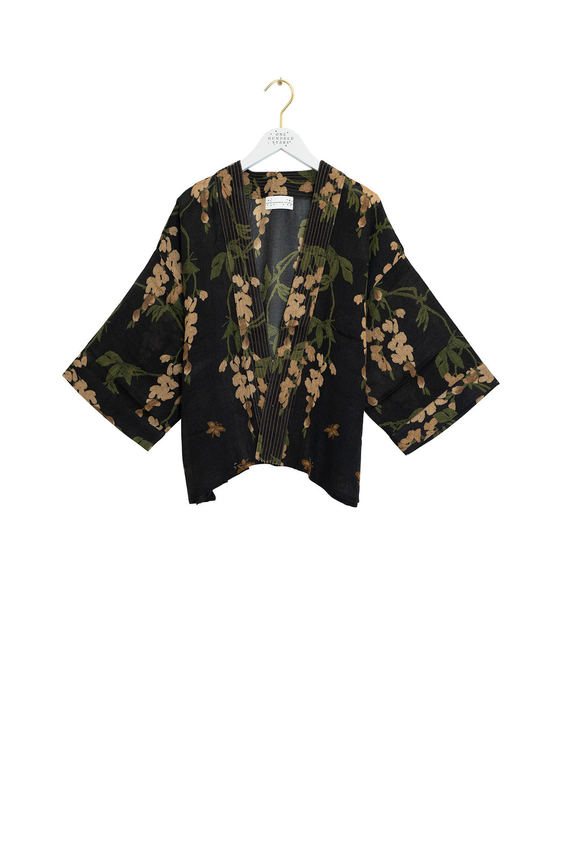WOOL Short Kimono in Wisteria Black by One Hundred Stars - WKMWISBLK