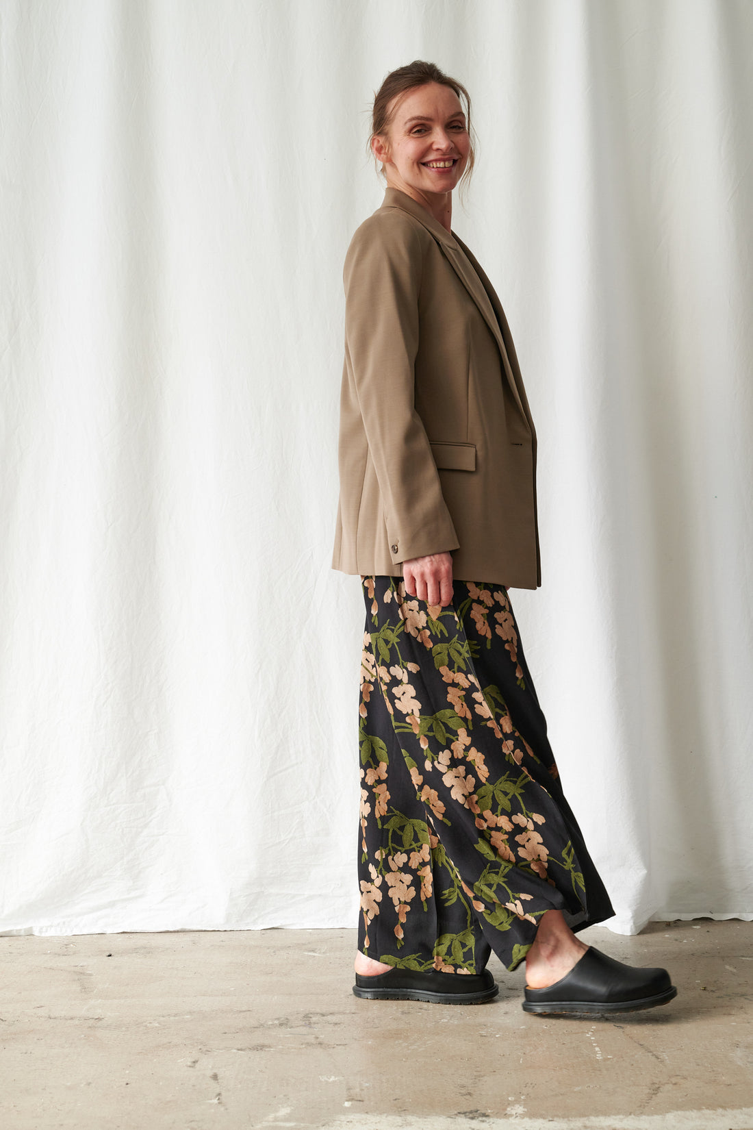 Tencel Palazzo Trousers in Wisteria Black Print by One Hundred Stars - PPTWISBLK