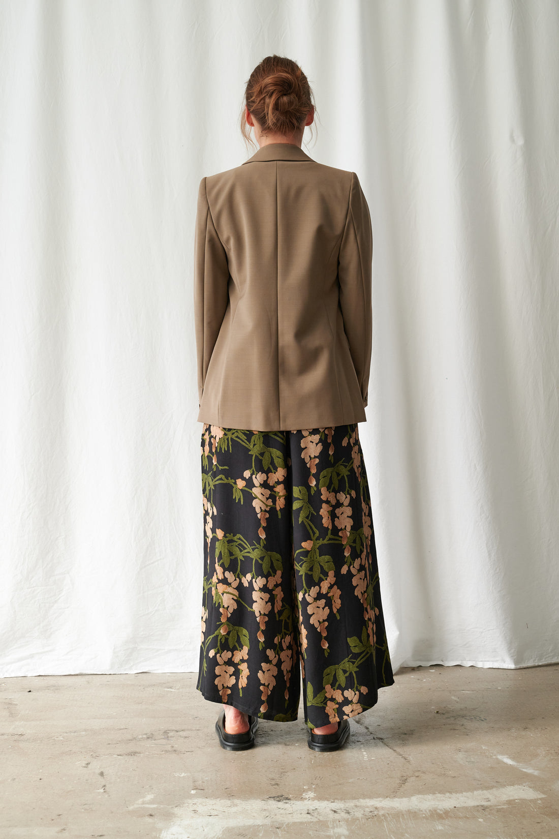 Tencel Palazzo Trousers in Wisteria Black Print by One Hundred Stars - PPTWISBLK