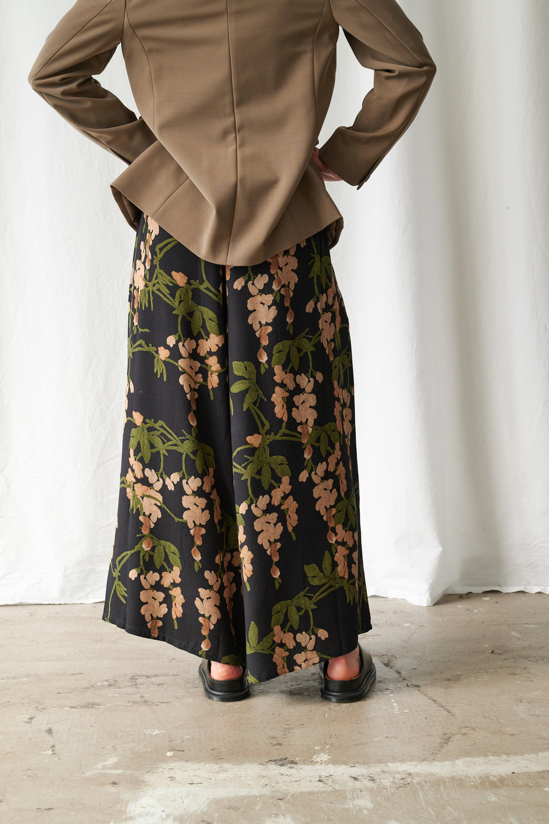 Tencel Palazzo Trousers in Wisteria Black Print by One Hundred Stars - PPTWISBLK