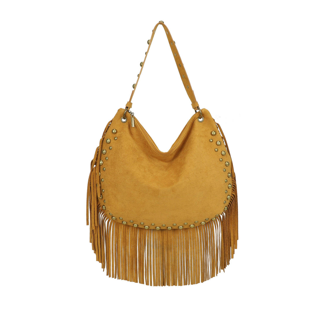 Huxley Studded Fringe Boho Slouchy Hobo Crossbody Shoulder Bag