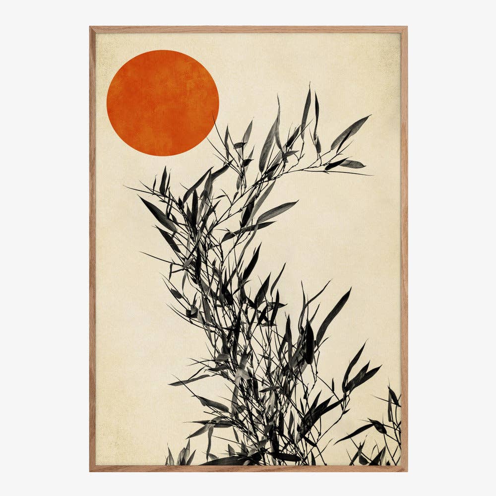 Bamboo and Orange Sun Art Print - Ink Japandi
