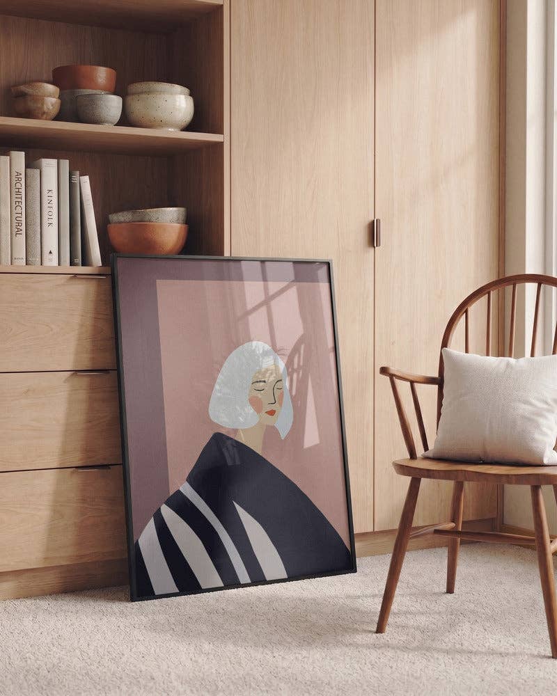 Calm Woman White Bob Art Print - Minimalist Portrait