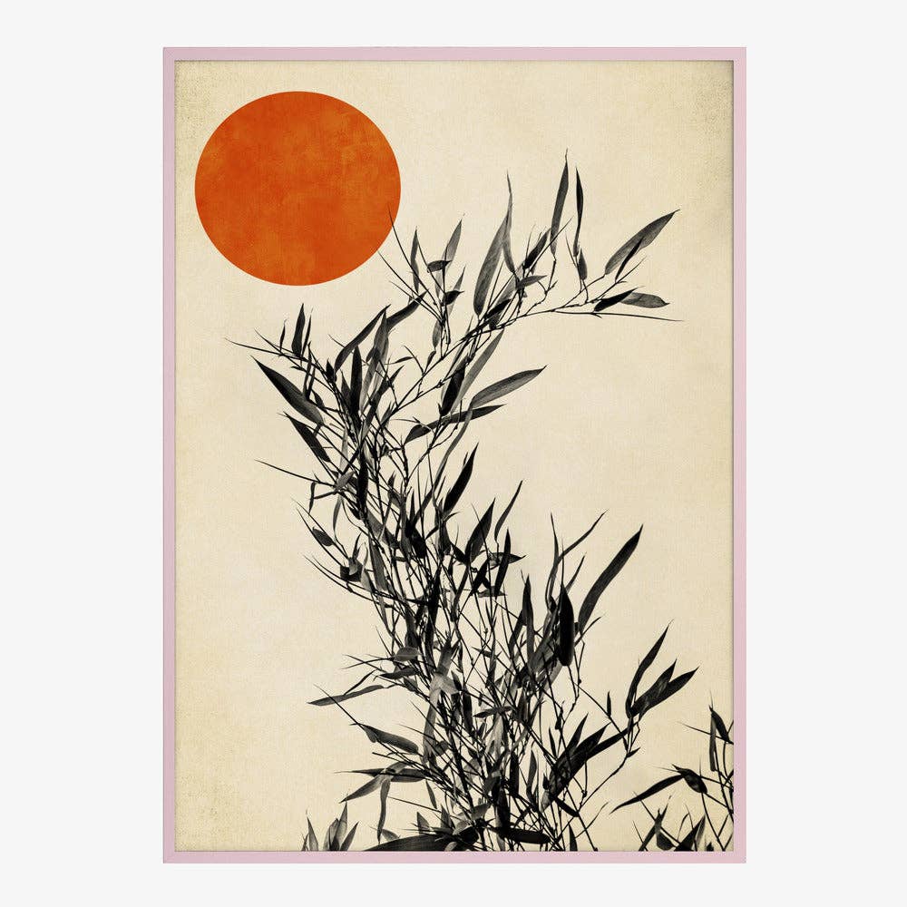 Bamboo and Orange Sun Art Print - Ink Japandi