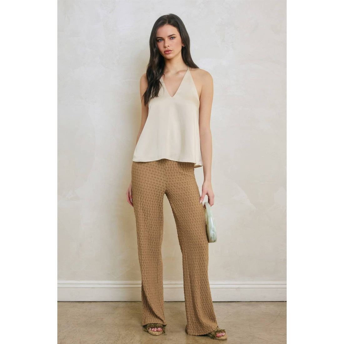 AMY Dull Satin Deep V Flared Top- 2 Colours Available