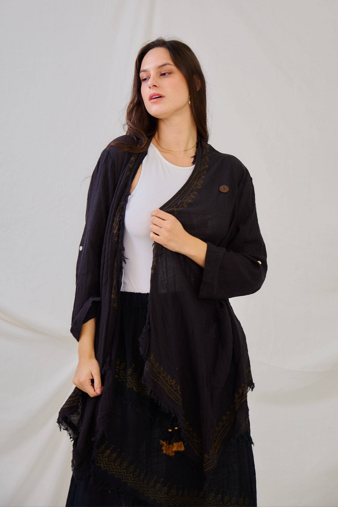 HENNA Linen look long sleeve cotton kimono - One Size