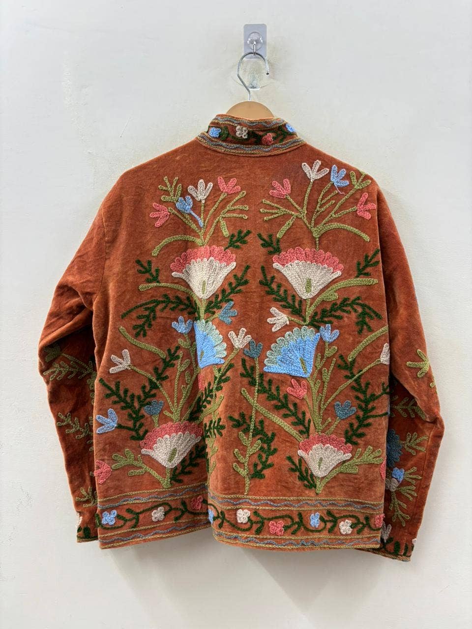 The Saffron Jacket — Hand-Embroidered Velvet Jacket in Burnt Terracotta