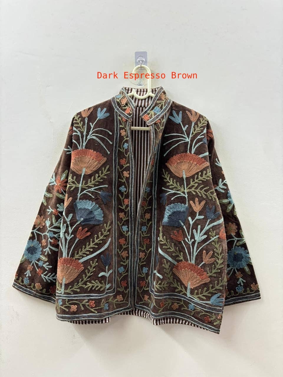 The Earth Jacket — Hand-Embroidered Susani Velvet Jacket in Brown
