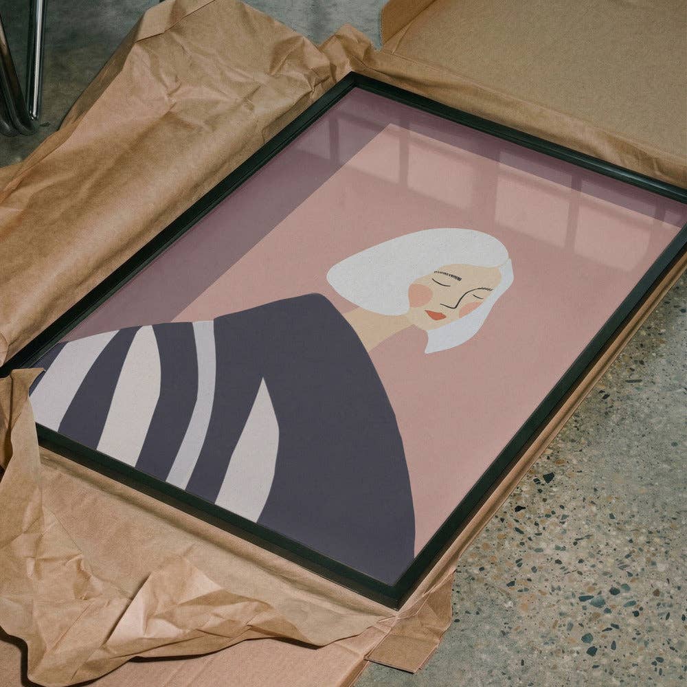 Calm Woman White Bob Art Print - Minimalist Portrait