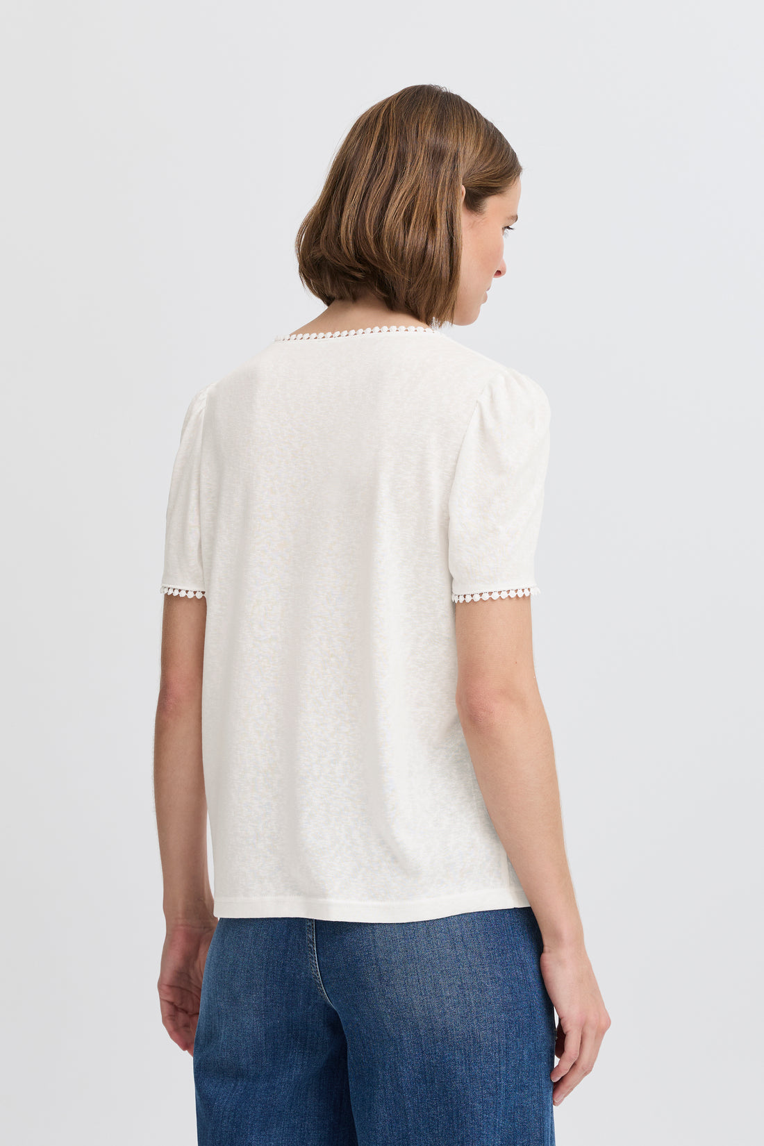 STEPHANIE Lace Trim Textured Top in White