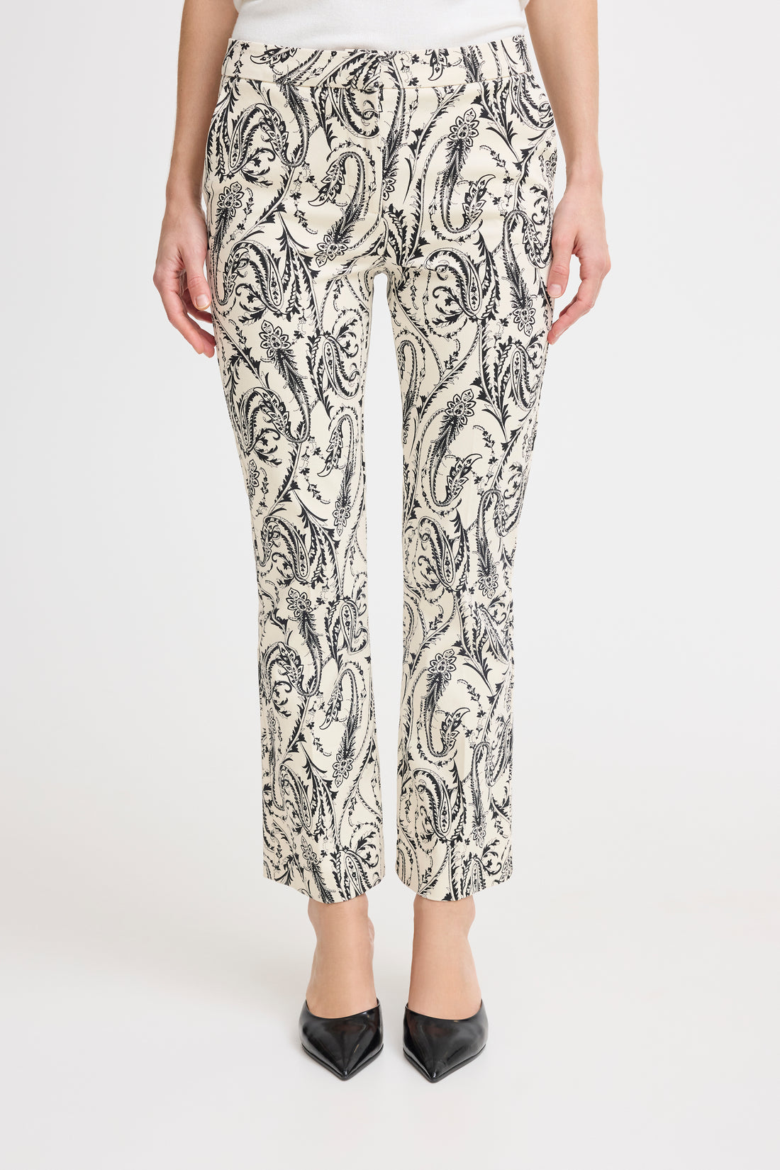 DECKA Cropped Cotton Paisley Trousers in Cream